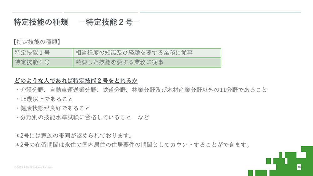 特定技能の種類－特定技能2号－